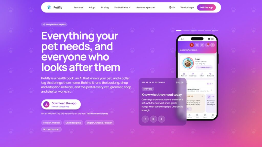 Petifly pet-owner app and vendor portal, designed and built by Ufly Creative