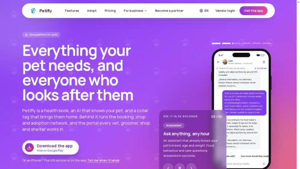 Petifly website homepage, designed and built by Ufly Creative